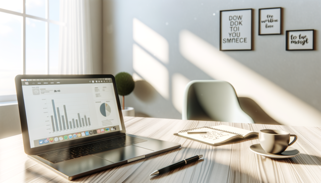 Professional workspace with laptop, notepad, and coffee cup, showcasing AI automation for small businesses.