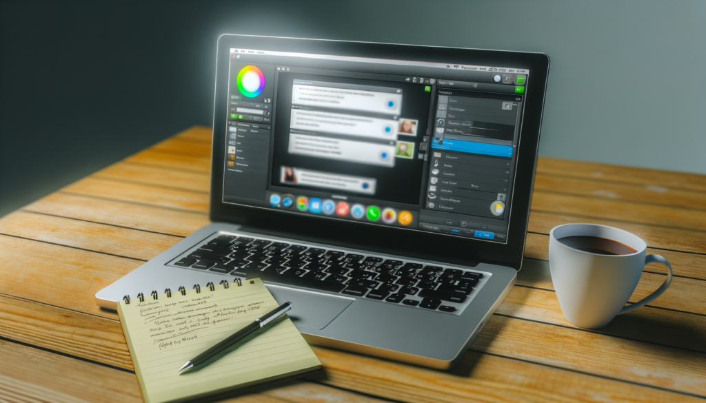 Realistic photo of a modern workspace featuring a laptop, notepad, and coffee cup, showcasing ChatGPT in action.